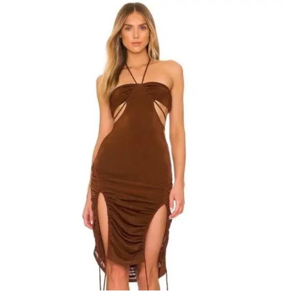H:ours  Revolve Jolene Midi Dress In Cocoa Brown Brown Strappy Halter Top Xs